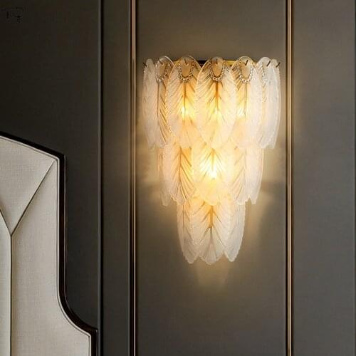Nordic Postmodern Luxury Feather Glass Wall Lamp Art Decor Home Led Wall Light Corridor Cafe Living Room Bedroom Bedside Studio