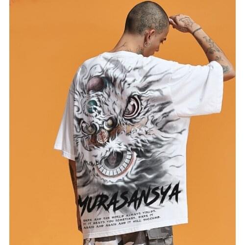 2021 New Cotton Short Sleeve Men Cartoons Tee Summer Hip Hop T-Shirt Chinese Style Lovers Print Oversized Tshirt 30368