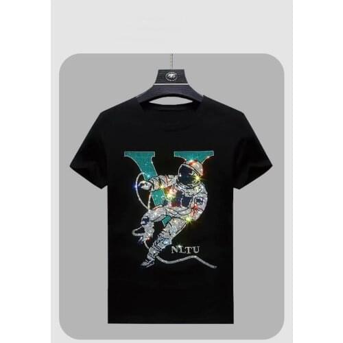 2021 NEW Men Astronauts Rhinestones T Shirts 100% Cotton short sleeve High quality T Shirts