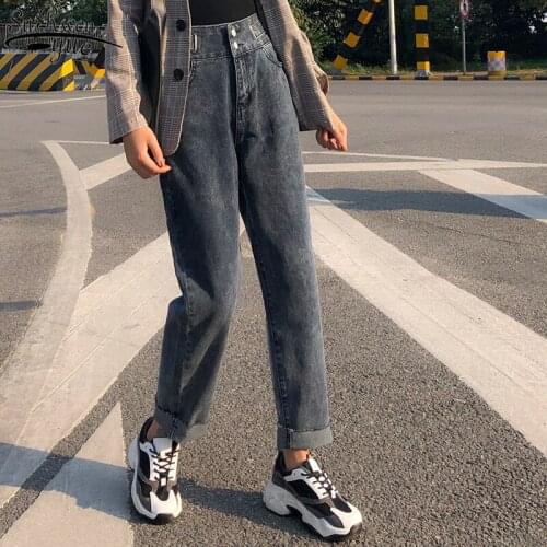 New Oversized Jeans Deep Blue Straight Jeans Loose Capri Pants Women High Waist Harlan Baggy Jeans Women Mujer Pantalones 10793
