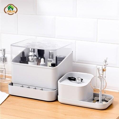 MSJO Makeup Organizer Storage Box with Drawer Dustproof Cover Storage for Women Jewelry Cosmetices Lipstick Holder Organizador
