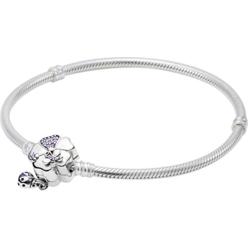 Original Wildflower Meadow Floral Clasp Snake Chain Bracelet Bangle Fit 925 Sterling Silver Bead Charm Diy Fine Jewelry