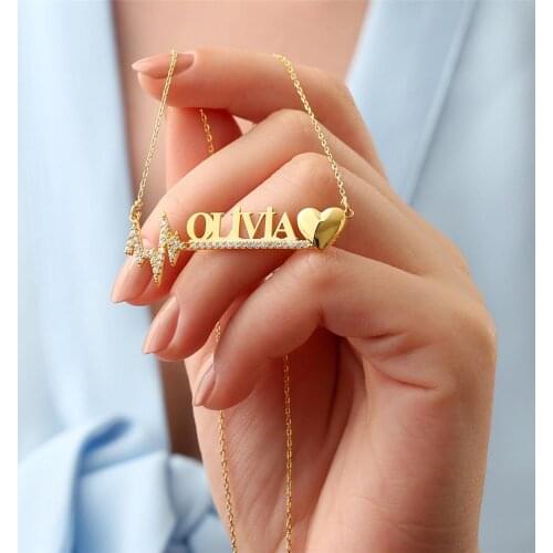 AurolaCo Mothers Day Gift Heart With Personalized Name Necklace Custom Stainless Steel Gold Letter Jewelry Gift