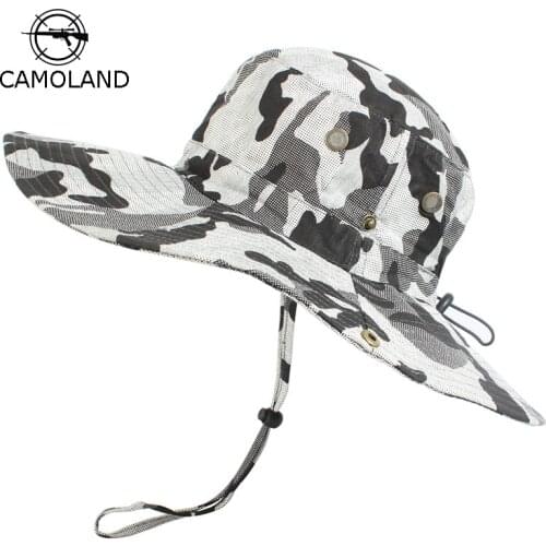 Men Women 100% Cotton Bucket Hat Camouflage Boonie Hats Nepalese Cap Wide Brim Sun Hat Hiking Outdoor Panama Hat UV Protection