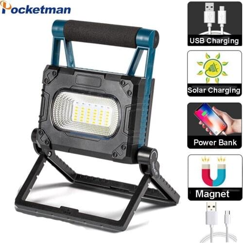 300W Portable Solar Work Light Searchlight USB Rechargeable Flashlight Camping Fishing Light Waterproof Outdoor Working Lamps