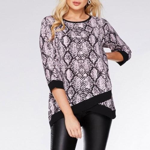 Casual Women O Neck Long Sleeve T Shirt Fashion Leopard Python Flower Printing Womens Irregular 3/4 sleeve Tops