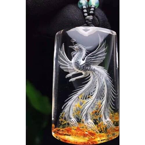 Natural ghost crystal inside carved crystal phoenix pendant jade necklace lucky crystal pendants necklaces fine jewelry woman