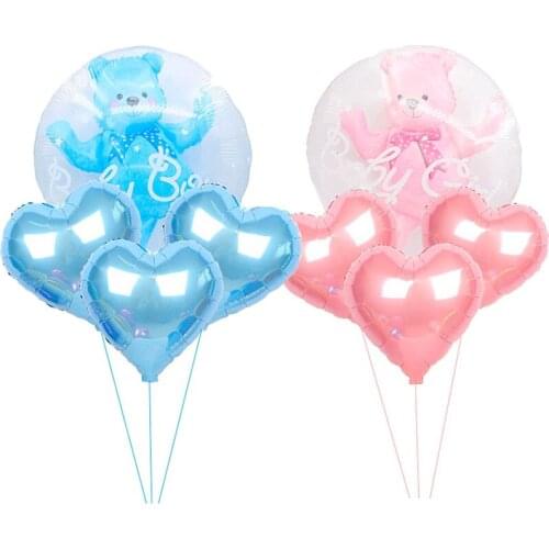 4D Transparent Baby Boy Girl Blue Pink Baby Shower Decoration Bubble Birthday Balloon Bear Foil Balloons Kids Gender Reveal Ball