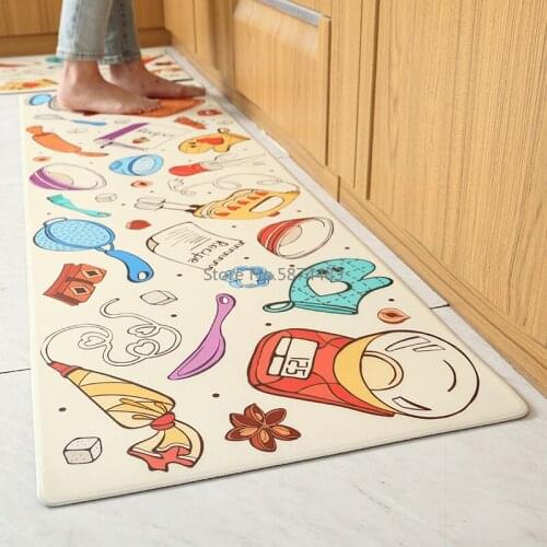 PU Peather Long Kitchen Floor Mat Bath Carpet Home Entrance Doormat Tapete Waterproof non-slip oil-proof Bedroom Floor Mats