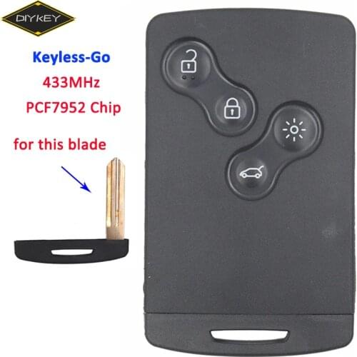 DIYKEY 433MHz with PCF7952 Chip Keyless Entry Keyless Go for Renault Koleos 2009 2010 2011 2012 2013 2014 Remote Key 4 Button