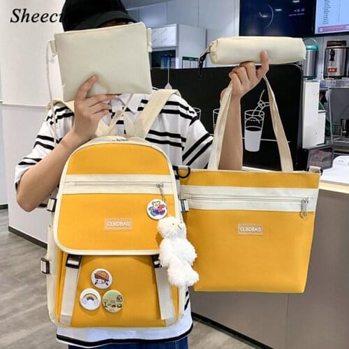 Kids Canvas Backpack Student Schoolbag Female Fashion Travel Backpack 4pcs/set Girls Backpack Children School Bags Shoulder Bags