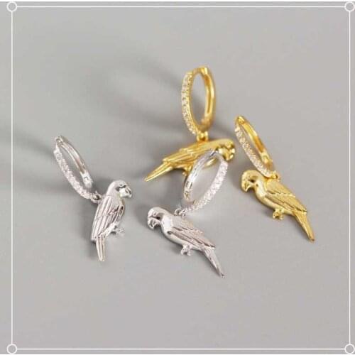 OL Minimalist Animal Parrot Clip On Earrings 925 Sterling Silver Dangle Earring For Women CZ Stone Korean Gold Ear Gift Jewelry