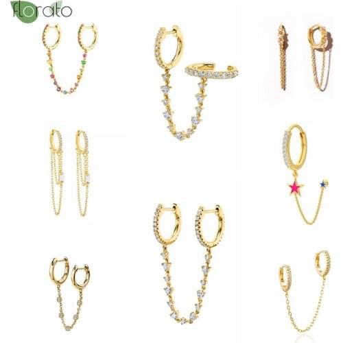 1PC 925 Silver Ear Buckle Minimalist Earrings for Women Zircon Pendant Crystal Perforation Earrings Birthday Cake Gift Jewelry