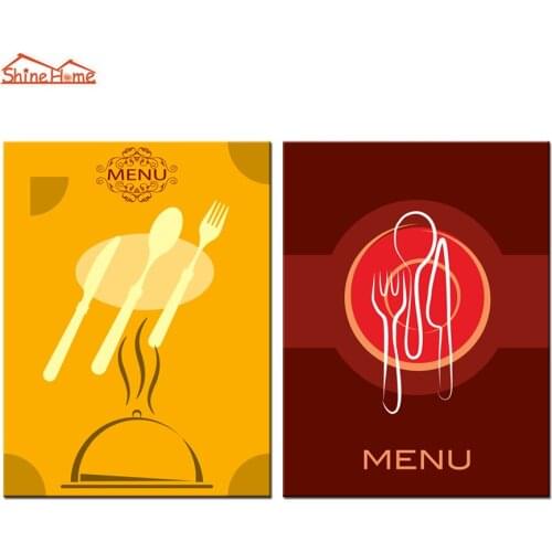 ShineHome-2pcs Wall Art Canvas Paintings Prints Bright Menu Artwork Pictures Posters for Cafe Coffee Bar Hotel Restaurant Decor
