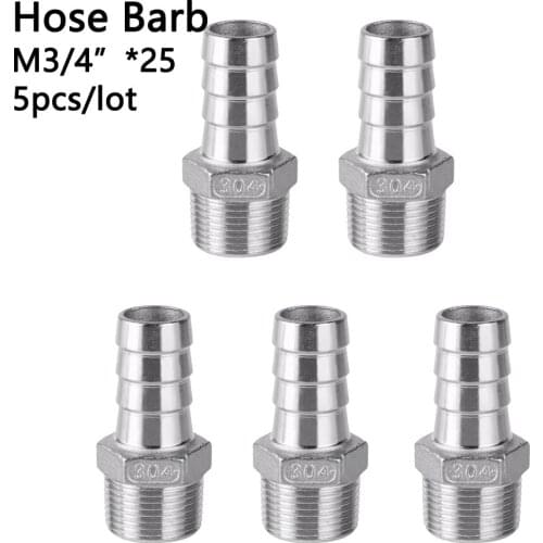 Hose Barb Stainless Steel 304 Male G3/4"-25mm 5pcs a Lot