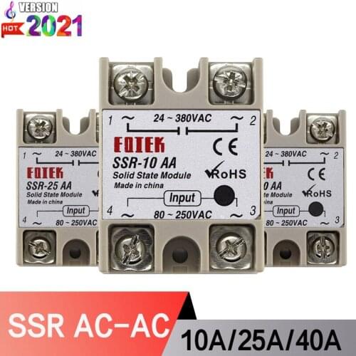 Solid State relay SSR-10AA SSR-25AA SSR-40AA 10A 25A 40A Solid State Relay Module 80-250V Input AC 24-380V AC Output Module