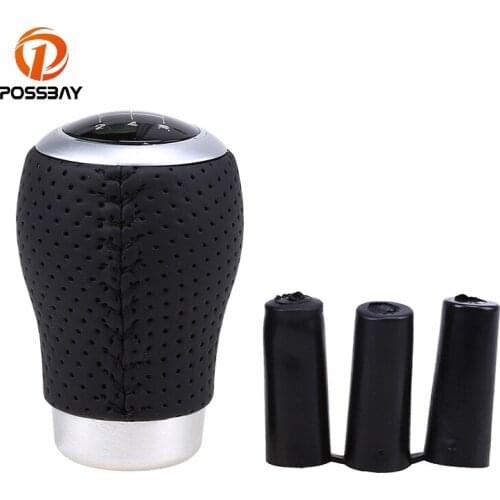 POSSBAY 5 Speed Universal Car Manual Gear Stick Shift Knob Boots Shifter Lever Black Leather for Ford Toyota Opel Skoda