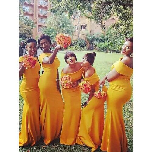 Yellow Mermaid Bridesmaid Dresses Off-the-Shoulder Elastic Satin Bridemaid Dress for Wedding Party Dress