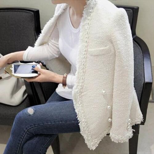 Seiwnibu 2018 Brand Lady Winter Pearls Tassels Woolen Jacket Coat Women Vintage Casaco Femme Warm Tweed Jacket Elegant Overcoat