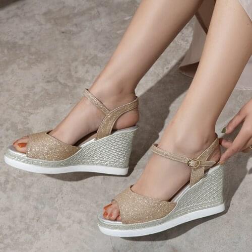 COOLULU 2020 New Arrival Sandals Women Wedges Heel Sandals Open Toe Platform Slingback Sandals Ladies Summer Shoes Size 33-48