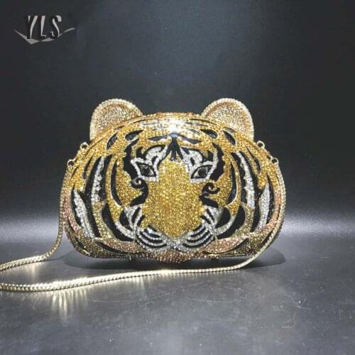 Womens Rhinestone Evening Clutches Animal Tiger Design Rhinestone Bag Ladies Diamond Silver Gold Club Party Clutch Purse 2020