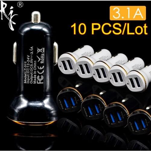 10 PCS/Lot 3.1A max(Real) Output 2 USB Car Charger Fast Charge For Iphone 6s 6 plus SE for Samsung S6 S5 S4 mobile phones tablet