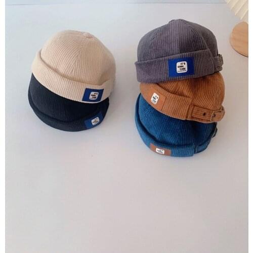 2021 Korean style the same leather label wild children Lei Feng hat new product baby landlord hat corduroy 50-52cm