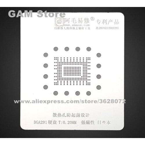 BGA291 SSD HDD BGA Stencil Nand Flash Chip Hardisk IC Reballing Solder Ball Tin Plant Net Rework Heat Template Amaoe Square Hole