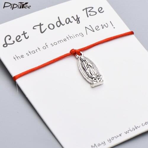 Pipitree Lucky Wish Virgin Mary Bracelet Let Today Be New Start Red String Charm Bracelets for Women Men Girls Jewelry Gift