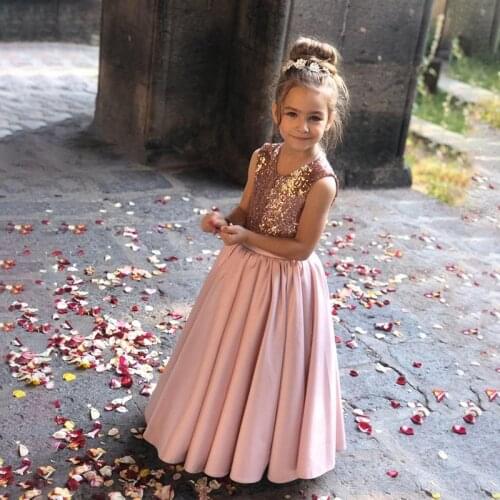 New Baby Girl Summer Sleeveless Sequins Long Dress Elegant Solid Girls Dress Kids Dresses For Girls Kids Clothes Dress For Girls