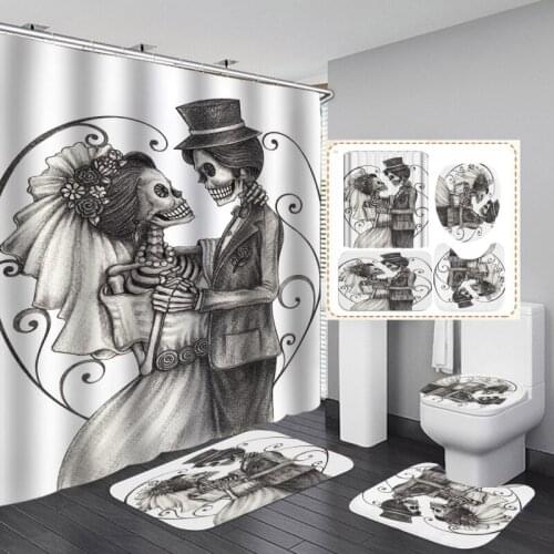 Shower Curtain Set Bathroom Mat With Floor Mat Toilet Mat Halloween Printing European And American Romantic Style