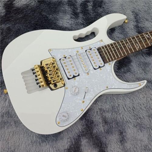Jmseries-guitarra eléctrica con diapasón festoneado, guitarra eléctrica con 3 pastillas, con incrustación de abulón en blanco