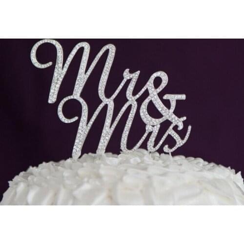 Mr & Mrs Crystal Cake Topper Silver Rhinestone Wedding Birthday Bling cake toppers decorations Party Favor Cake Accessory