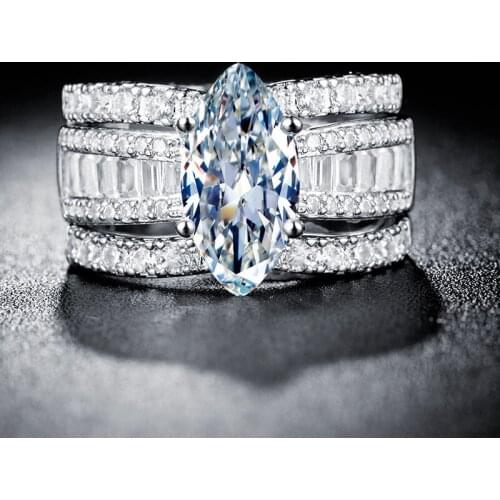 Exquisite Luxury Oval Inlaid Zircon Ring 3 Charm Gifts Ladies Fashion Party Creative Jewelry Wholesale