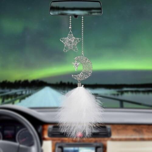 KAWOO Hollow Star Moon Feather Car Pendant Ornaments Hand-Wound Car Pendant Home Fashion Interior Decoration Accessories