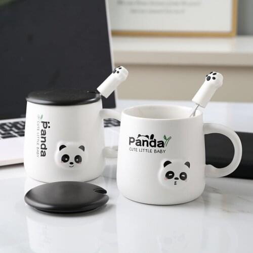 380ml Cartoon Panda Ceramic Mug Glass Creative Cute Couple Cup Coffee Milk Cup Office Cup with Lid Spoon Girl Gift