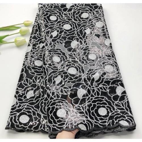 New African Organza Lace Fabric 2020 High Quality French Mesh Lace Fabric With Sequins Nigerian Lace Fabric For Wedding Dress HS
