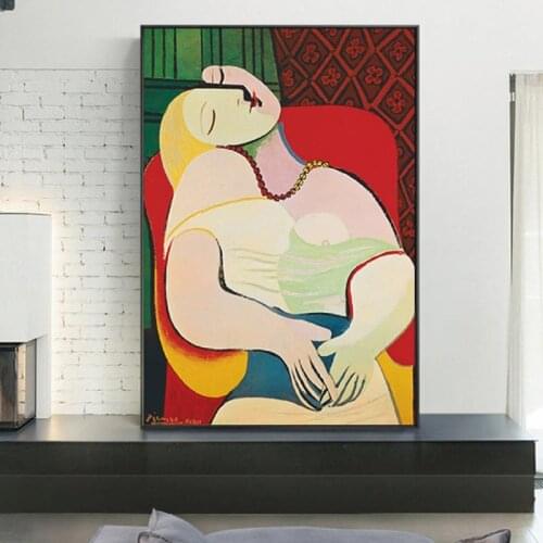 Dreaming Woman by Picasso Abstract Canvas Paintings Nordic Style Wall Art Pictures Posters and Prints for Living Room Decor