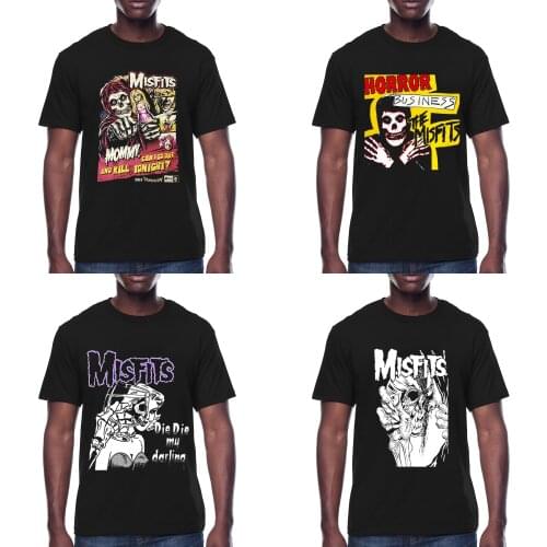 Misfit Rock Halloween Christmas Silkscreen Black Cotton T-shirt For Men Skull Print Male Funny Women Tees Tops Large Size XS-3XL