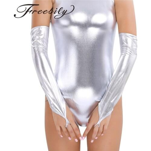 Fashion Women Ladies Wetlook Patent Leather Stretchy Fingerless Long Gloves for Party Costume Novelty Women Wetlook Long Gloves