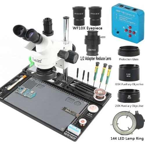 Simul Focal Trinocular 3.5X-90X Stereo Microscope 2K 38MP HDMI USB Digital Camera Aluminum Workbench Stand 144 LED Ring Light
