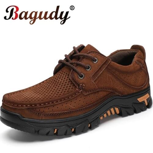 Mens Moccasins Casual Shoes Winter Warm Leather Men Comfortable Sneakers Outdoor Breathable Non-slip Hiking Boots Work Shoes