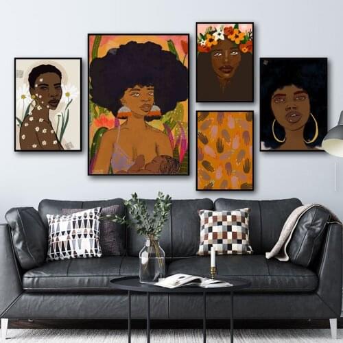 Suckle Earrings Flower Wall Art African Woman Canvas Painting Nordic Posters And Prints Wall Pictures For Living Boho Room Decor