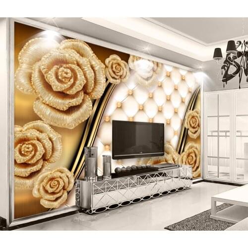 Bacaz Europe Mural Wallpaper For Bedroom Walls 3D Luxury Gold Jewelry Flower Background Wall Papers Home Decor Living Room