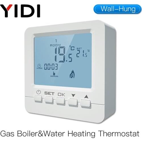 5A LCD Wall-Hung Thermometer, Water Gas Boiler Heating Temperature Controller Programmable Battery Thermoregulator Backlight