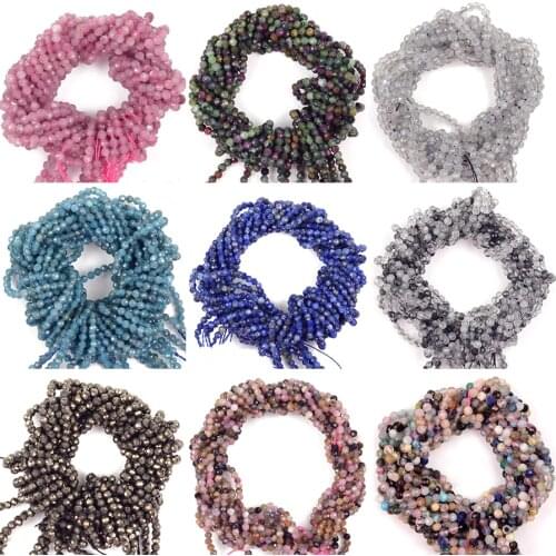 Natural Faceted Black Quartz Rutilated Apatite Rose Quartzs Stone Beads For Jewelry Making DIY Bracelet Necklace Accessories 15"