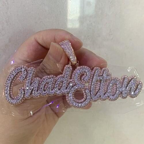 New Design Baguettes Chain Two Tone Name Plate Necklace Micro paved CZ Customized Initial Jewelry,Ins Ice Out