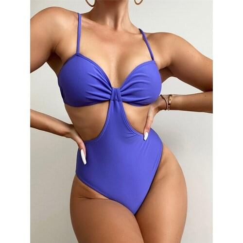 Solid Cut Out Swimwear One Piece Swimsuit Padded Monokini Bikini Set Women Bathing Suit 2021 Beachwear Sexy Biquini