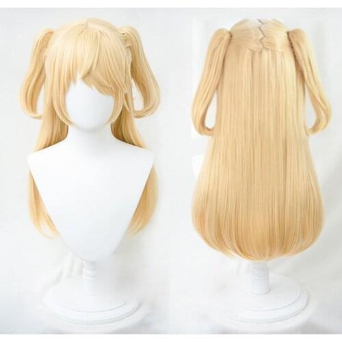 Game Genshin Impact Cosplay Fischl Cosplay Wig Golden Blonde Ponytails Heat Resistant Synthetic Hair Wigs + Wig Cap