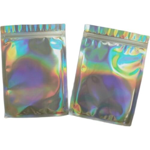 50pcs Flat Bath Salt Cosmetic Bag Double Side Clear Holographic Mini Aluminum Foil Zip Lock Bags Thick Hologram Zipper Bags